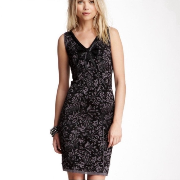 Free People Black Grey Starstruck Jacquard Embroidered Beaded Sweater Dress - Picture 3 of 12